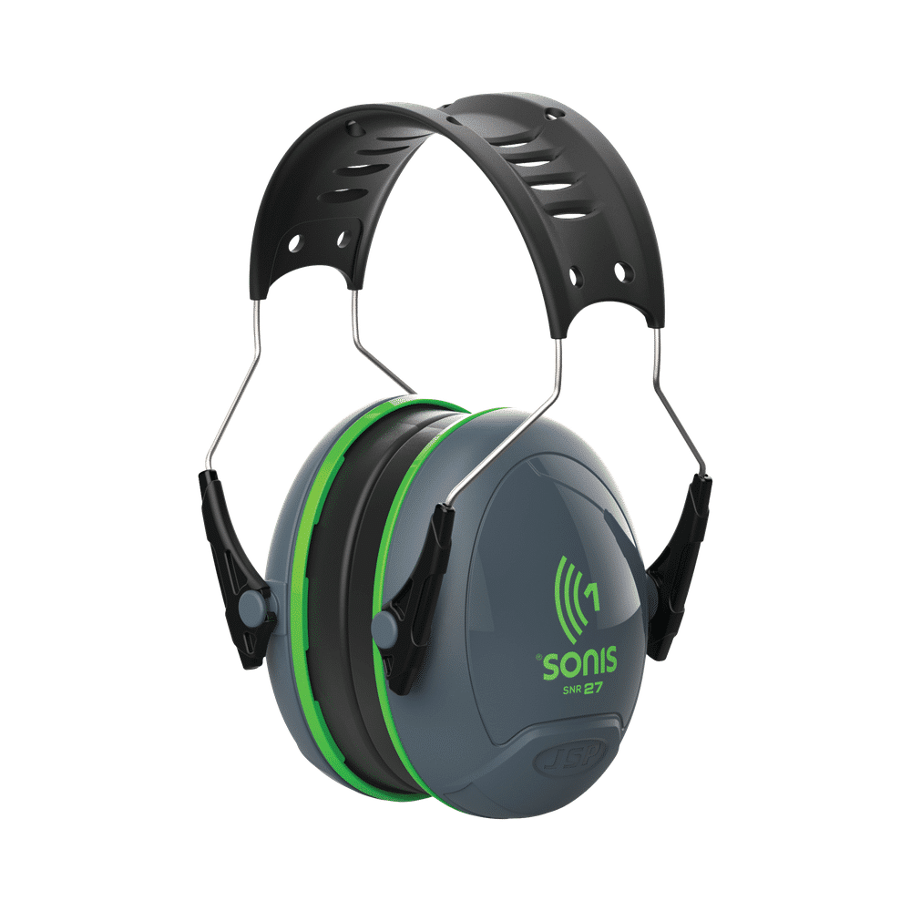 aeb010-0ay-800-main-2-1.png JSP Sonis1 Adjustable Ear Defenders 27dB SNR - Grey / Green - Image 1