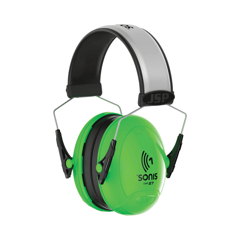 aeb010-0b1-b00-main-1.png JSP Sonis1 Adjustable Extra Visibility Ear Defenders 27dB SNR - Bright Green - Image 1