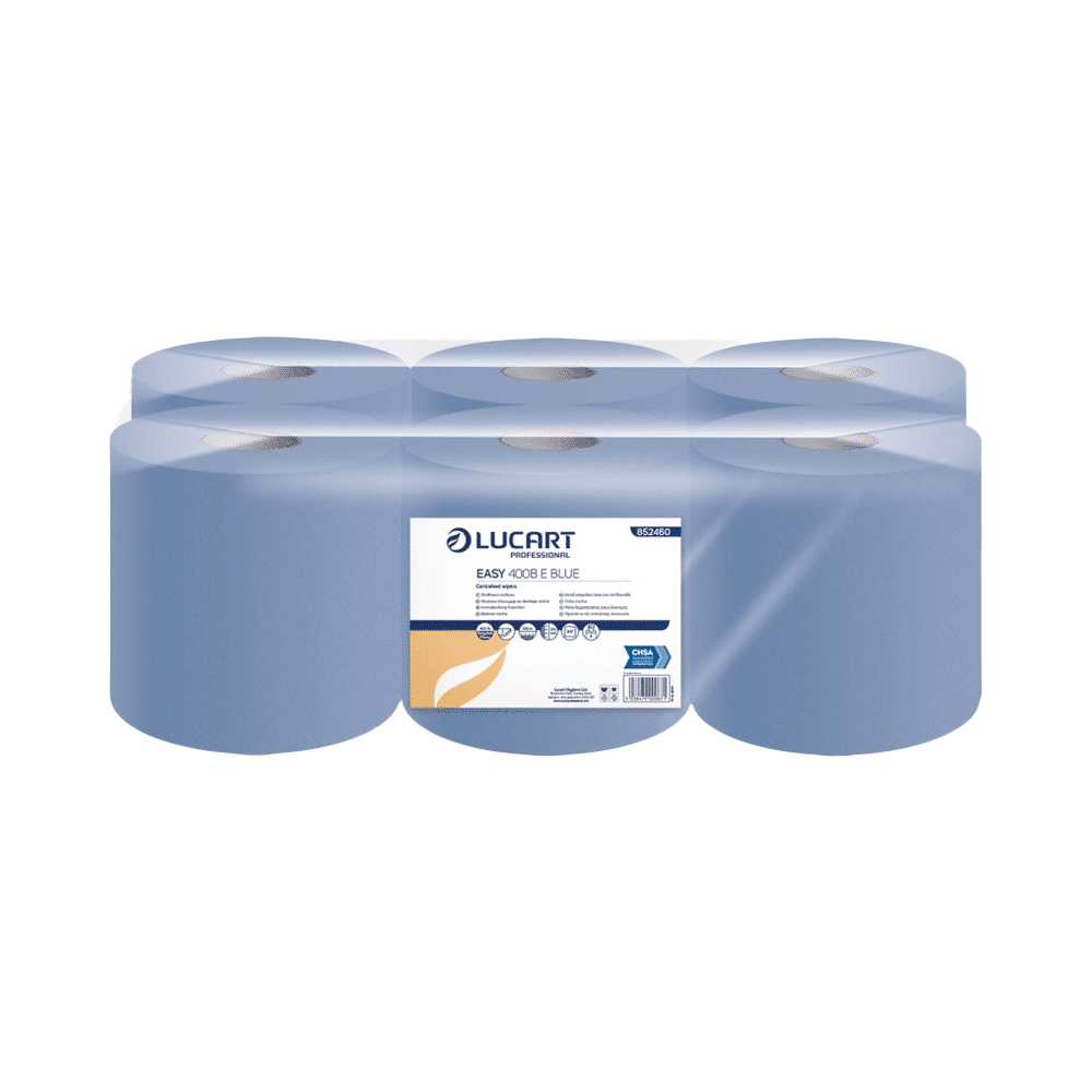 index-1-5-1.png Lucart Professional 2-Ply Blue Centrefeed Roll (pk x6) - Image 1
