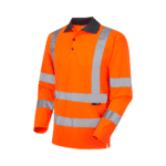 Leo Workwear EcoViz - Woolsery Hi-Vis Rail Spec Orange Coolviz Long Sleeve Polo Shirt