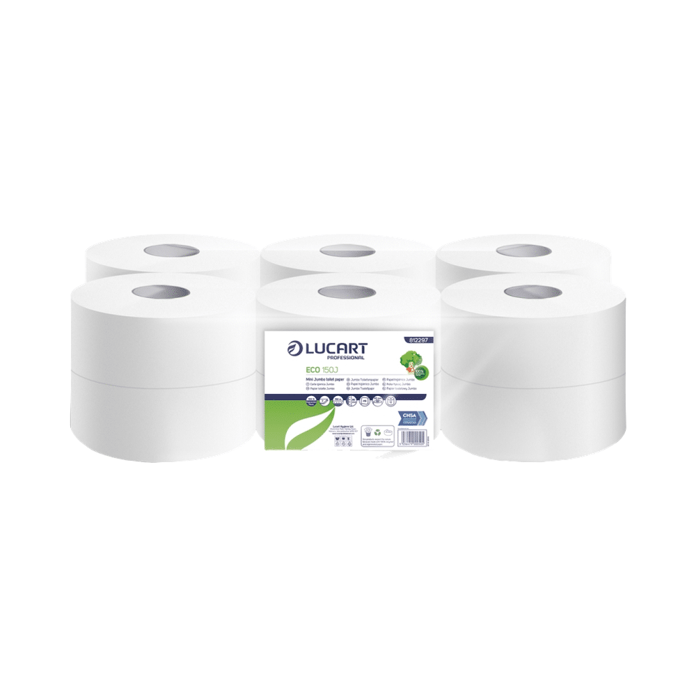 download Lucart Eco 150J Mini Jumbo 2 Ply Toilet Paper Rolls Case of 12 - Image 1